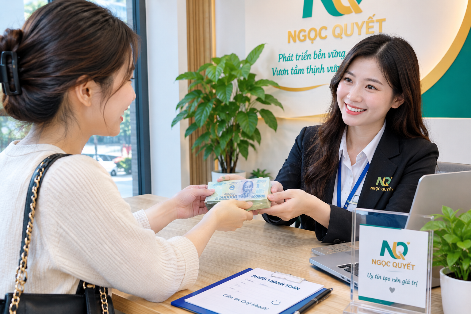 Khách hàng thanh toán và hoàn tất giao dịch tại văn phòng